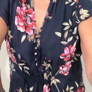Joie blue floral silk blouse medium